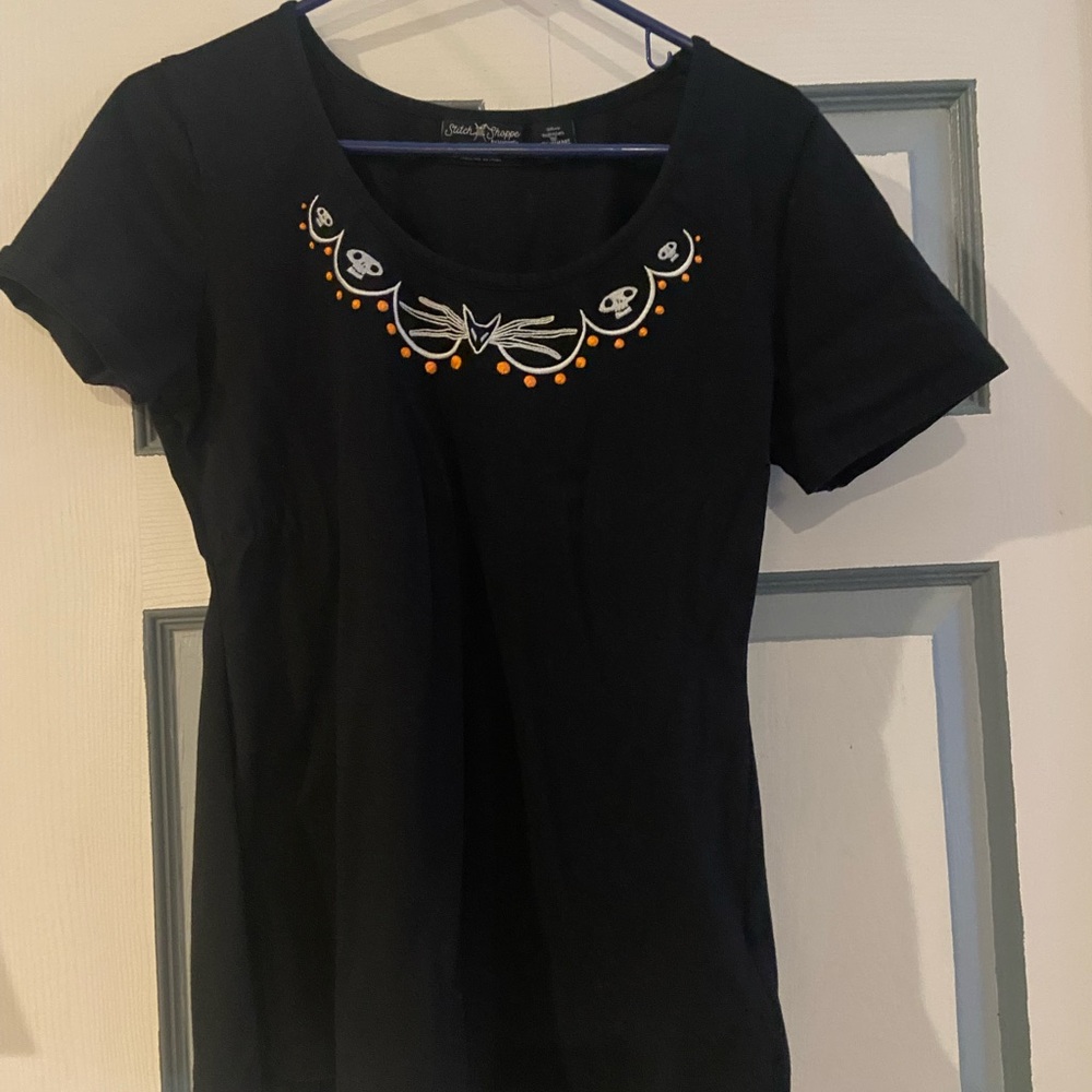 Loungefly Black Tee with Nightmare Before Christmas Embroidery